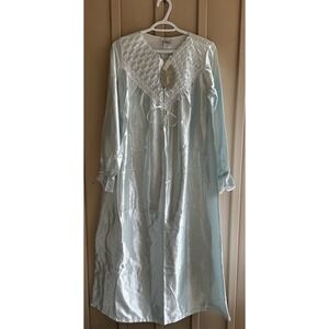 Character Women's Nightgown Small Blue Granny Silky Sleepwear Pearl Lace Satin